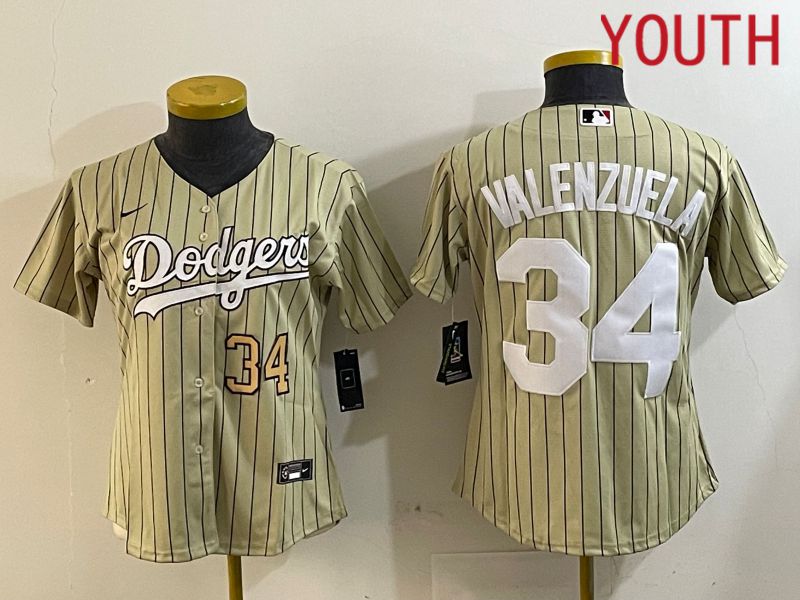 Youth Los Angeles Dodgers 34 Valenzuela Green Stripe Game 2024 Nike MLB Jersey style 5